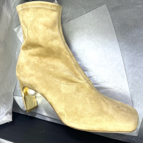Nicholas Kirkwood Women’s Maeva Faux Pearl Stretch Booties. Color: Hazel. NWB. - Picture 6 of 16